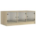 vidaXL Konferenčný stolík sklenené dvierka dub sonoma 102x50x42cm – Obrázok 2