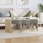 vidaXL Konferenčný stolík sklenené dvierka dub sonoma 102x50x42cm – Obrázok 3