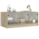 vidaXL Konferenčný stolík sklenené dvierka dub sonoma 102x50x42cm – Obrázok 4