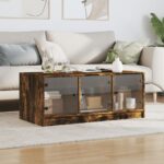 vidaXL Konferenčný stolík sklenené dvierka dub sonoma 102x50x42 cm – Obrázok 3