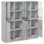 vidaXL Knižnica s dvierkami betónovosivá 136x37x142cm kompozitné drevo – Obrázok 6