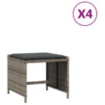 vidaXL Záhradné taburetky s vankúšmi 4 ks sivé 41x41x36 cm polyratan – Obrázok 2