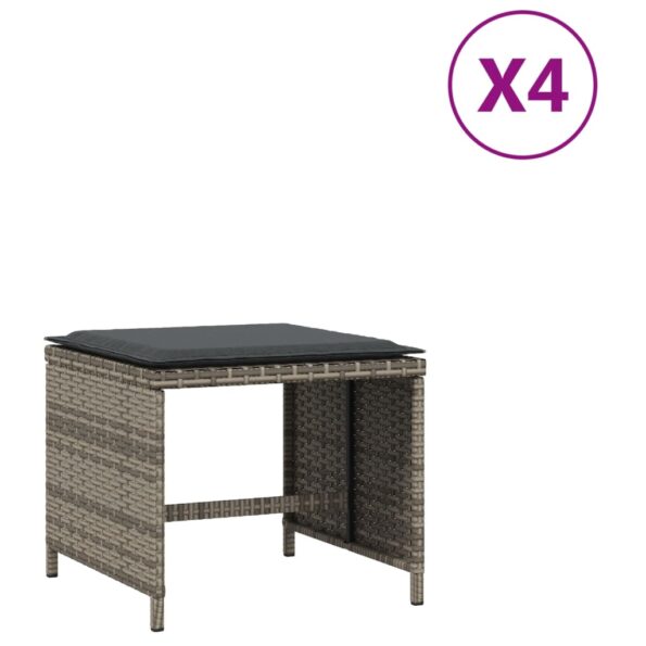 vidaXL Záhradné taburetky s vankúšmi 4 ks sivé 41x41x36 cm polyratan – Obrázok 2