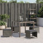 vidaXL Záhradné taburetky s vankúšmi 4 ks sivé 41x41x36 cm polyratan – Obrázok 3