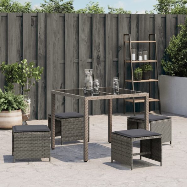 vidaXL Záhradné taburetky s vankúšmi 4 ks sivé 41x41x36 cm polyratan – Obrázok 3
