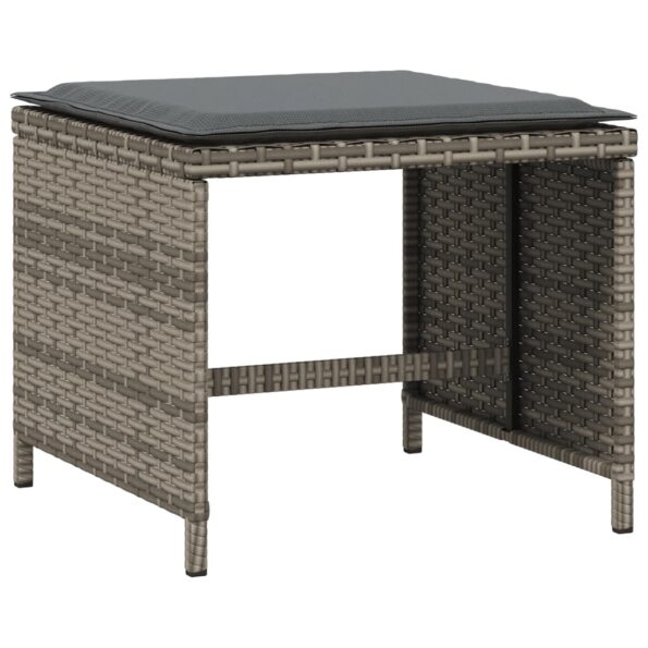 vidaXL Záhradné taburetky s vankúšmi 4 ks sivé 41x41x36 cm polyratan – Obrázok 4