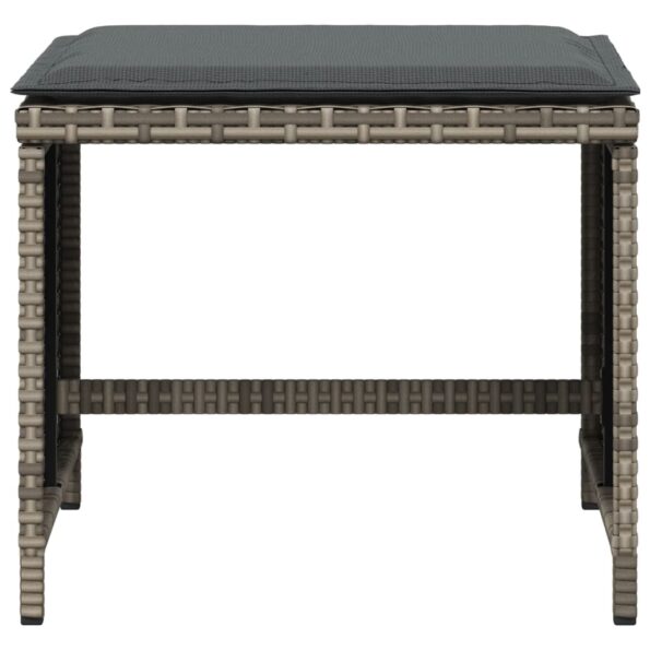 vidaXL Záhradné taburetky s vankúšmi 4 ks sivé 41x41x36 cm polyratan – Obrázok 5