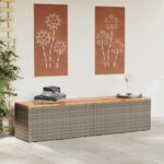 vidaXL Záhradný úložný box sivý 220x50x54 cm polyratan akáciové drevo – Obrázok 3