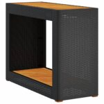 vidaXL Záhr. príručný stôl drevená doska čierny 100x40x75 cm polyratan – Obrázok 2