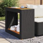 vidaXL Záhr. príručný stôl drevená doska čierny 100x40x75 cm polyratan – Obrázok 3