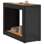 vidaXL Záhr. príručný stôl drevená doska čierny 100x40x75 cm polyratan – Obrázok 4