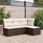 vidaXL Záhradná taburetka s vankúšom hnedá 55x55x37 cm polyratan – Obrázok 3