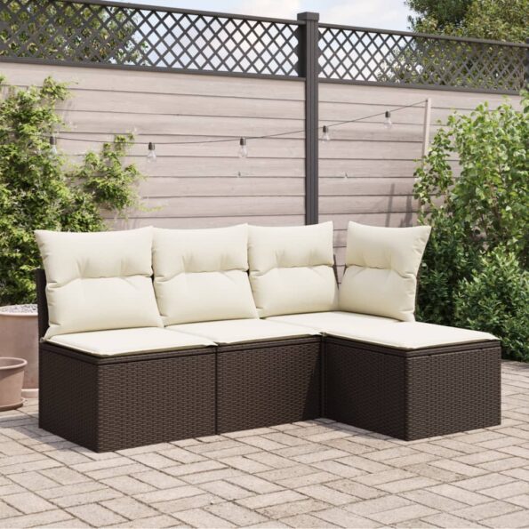 vidaXL Záhradná taburetka s vankúšom hnedá 55x55x37 cm polyratan – Obrázok 3
