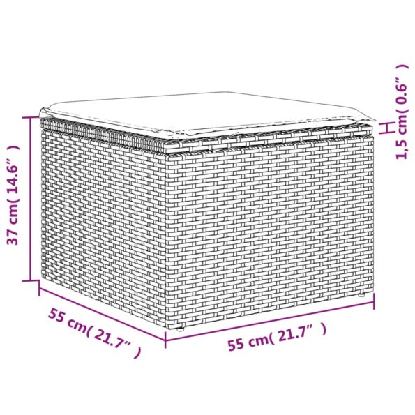 vidaXL Záhradná taburetka s vankúšom hnedá 55x55x37 cm polyratan – Obrázok 7