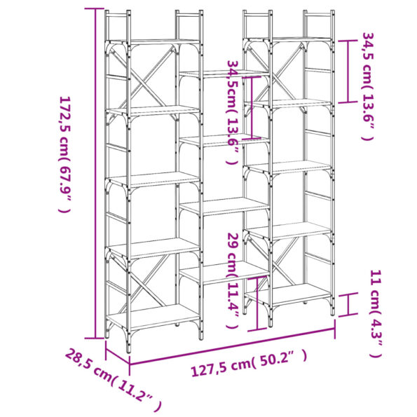 vidaXL Knižnica sivá sonoma 127,5x28,5x172,5 cm kompozitné drevo – Obrázok 10