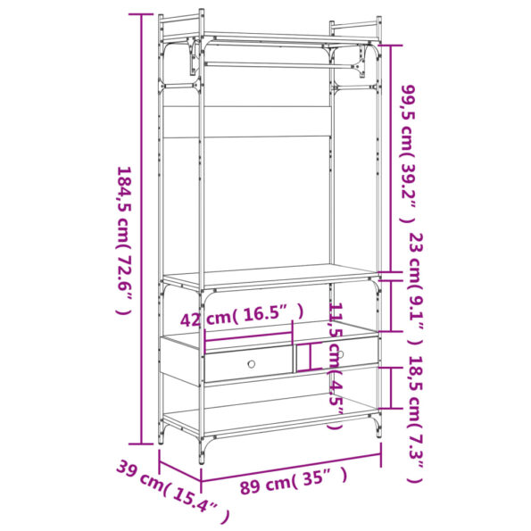 vidaXL Šatník so zásuvkami dymový dub 89x39x184,5 cm kompozitné drevo – Obrázok 11