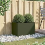vidaXL Kvetináč olivovozelený 62x40x39 cm oceľ – Obrázok 3