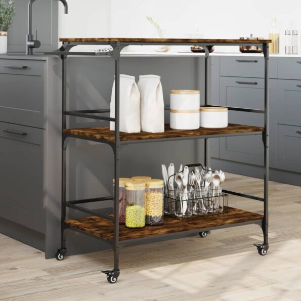 vidaXL Kuchynský vozík dymový dub 100,5x50x105 cm kompozitné drevo – Obrázok 4