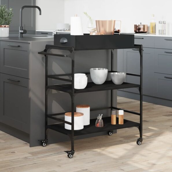 vidaXL Kuchynský vozík, čierny 81,5x41x92,5 cm, kompozitné drevo – Obrázok 3