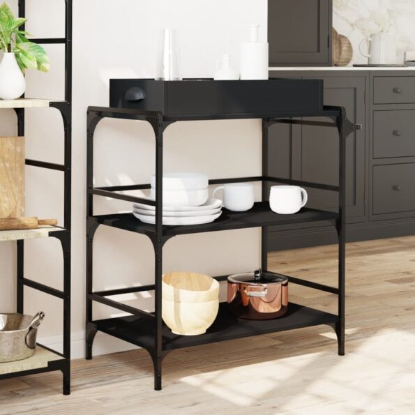 vidaXL Kuchynský vozík, čierny 81,5x41x92,5 cm, kompozitné drevo – Obrázok 4
