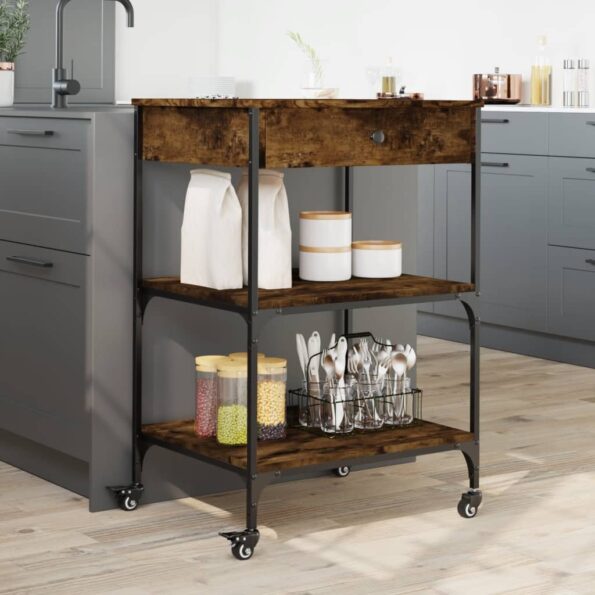 vidaXL Kuchynský vozík dymový dub 60x48x89,5 cm kompozitné drevo – Obrázok 4