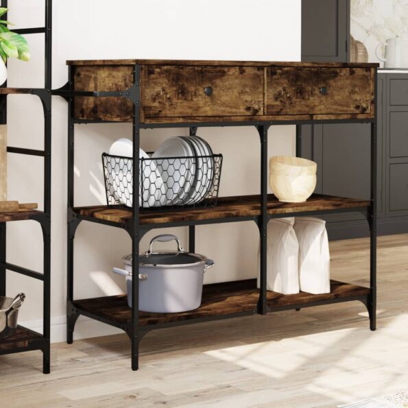 vidaXL Kuchynský vozík dymový dub 105x42x95 cm kompozitné drevo – Obrázok 3