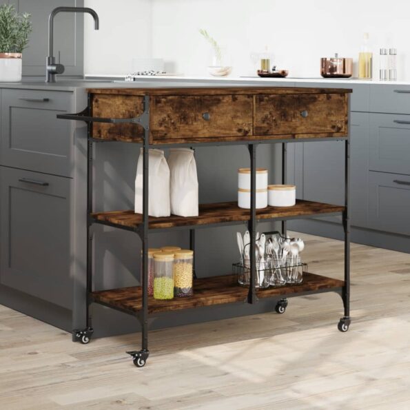 vidaXL Kuchynský vozík dymový dub 105x42x95 cm kompozitné drevo – Obrázok 4