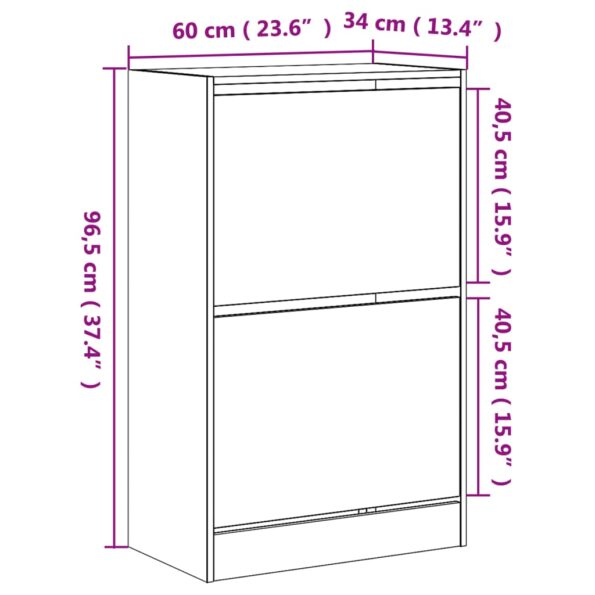 vidaXL Botník dub sonoma 60x34x96,5 cm kompozitné drevo – Obrázok 9