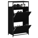 vidaXL Botník čierny 60x34x112 cm kompozitné drevo