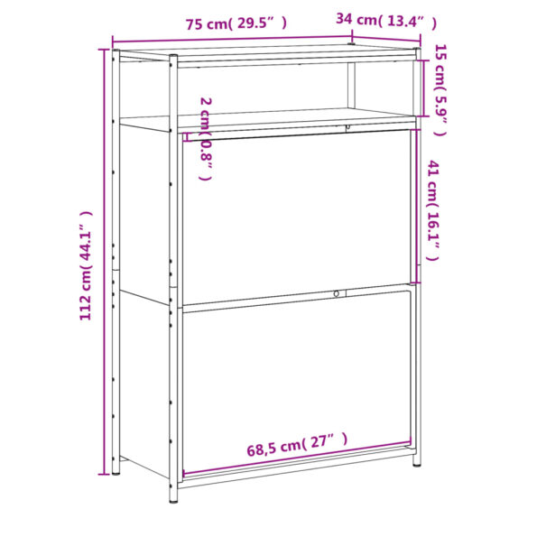 vidaXL Botník čierny 75x34x112 cm kompozitné drevo – Obrázok 9