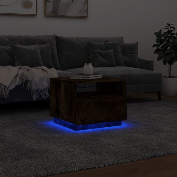 vidaXL Konferenčný stolík s LED svetlami dymový dub 50x49x40 cm – Obrázok 5