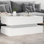 Konferenčný stolík vidaXL s LED svetlami biely 90x50x40 cm