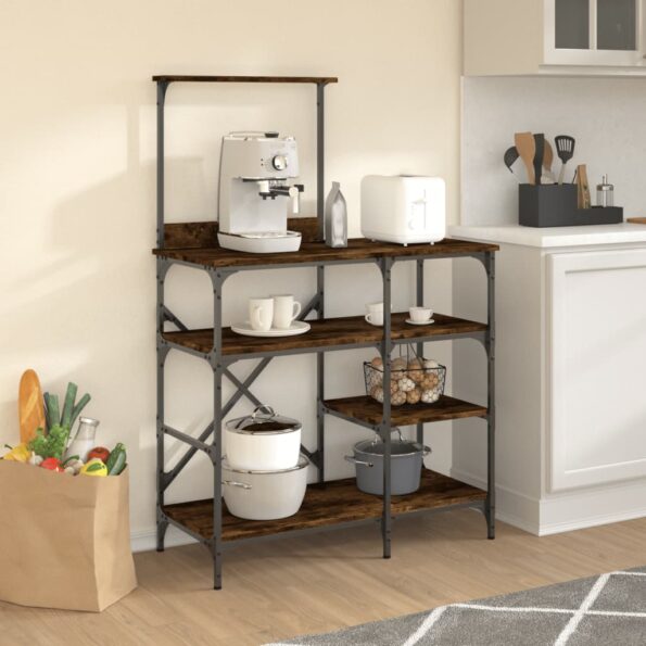 vidaXL Pekárenský regál, tmavý dub 90x40x132 cm, kompozitné drevo+kov – Obrázok 3