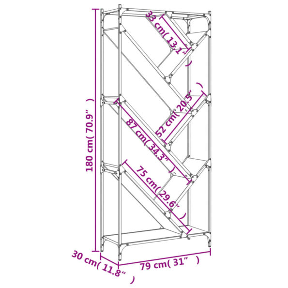 vidaXL Knižnica, tmavý dub 79x30x180 cm, kompozitné drevo a kov – Obrázok 10