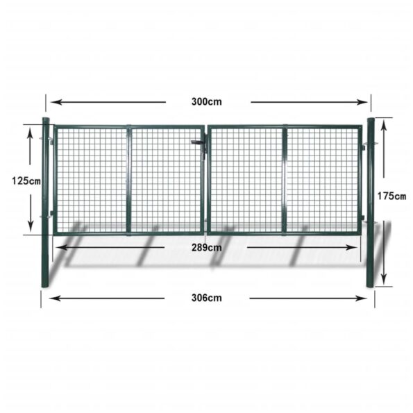 vidaXL Oceľová plotová brána 300x125 cm zelená – Obrázok 9