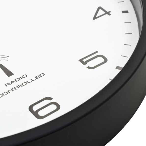 vidaXL Rádiom ovládané nástenné hodiny, strojček Quartz,biele a čierne – Obrázok 6