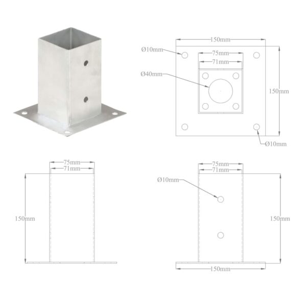 vidaXL Kotvy na stĺpiky 4 ks 71 mm galvanizovaný kov – Obrázok 9