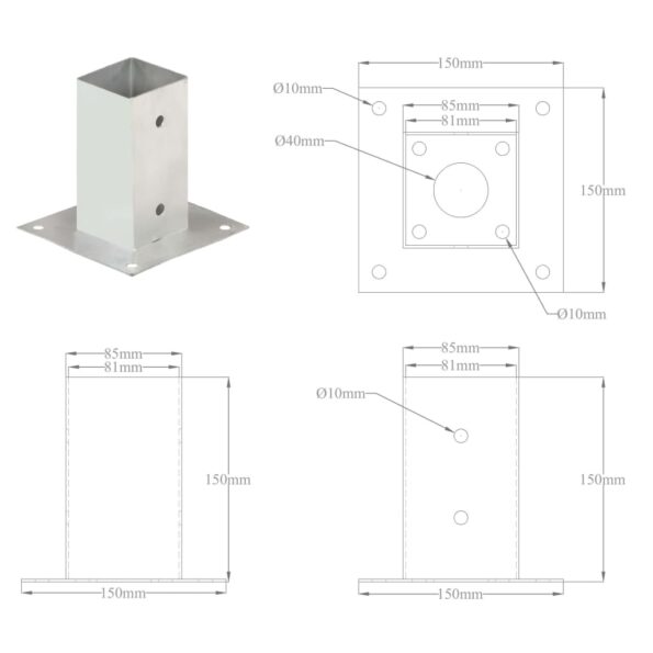 vidaXL Kotvy na stĺpiky 4 ks 81 mm galvanizovaný kov – Obrázok 9