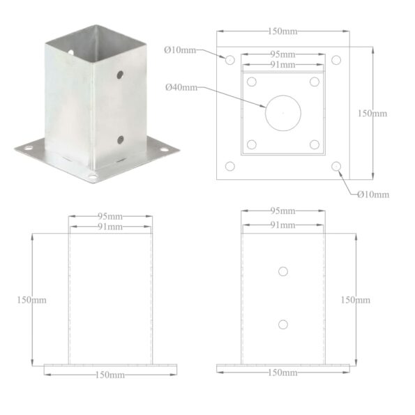 vidaXL Kotvy na stĺpiky 4 ks 91 mm galvanizovaný kov – Obrázok 9