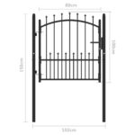 vidaXL Plotová brána EMMEN s hrotmi, oceľ 104x97 cm, čierna – Obrázok 5