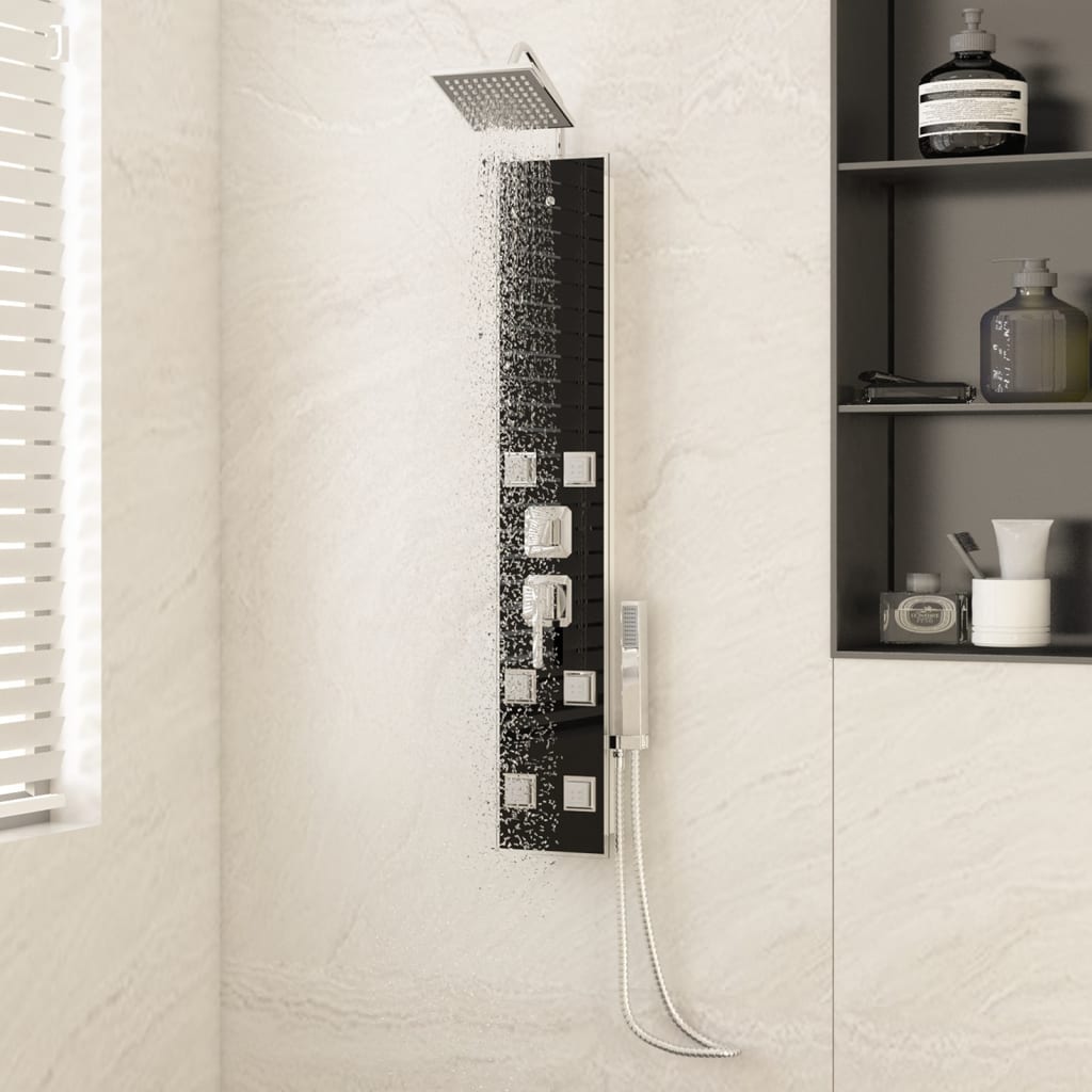 VXL8720286802922_m_en_hd_1.jpg vidaXL Sprchový panel zo skla 18x45,5x130 cm čierny – Obrázok 1