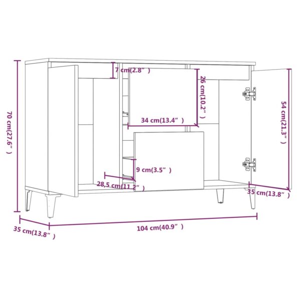 vidaXL Komoda dymový dub 102x35x70 cm spracované drevo – Obrázok 8