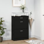 vidaXL Botník čierny 63x24x104 cm spracované drevo – Obrázok 3