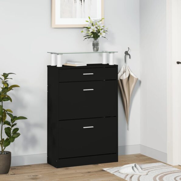 vidaXL Botník čierny 63x24x104 cm spracované drevo – Obrázok 3