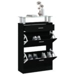 vidaXL Botník čierny 63x24x104 cm spracované drevo – Obrázok 4