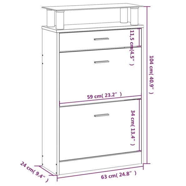 vidaXL Botník čierny 63x24x104 cm spracované drevo – Obrázok 9