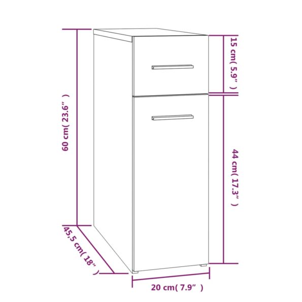 vidaXL Skrinka na lieky sivý dub sonoma 20x45,5x60 cm spracované drevo – Obrázok 7