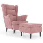 vidaXL Kreslo wingback s podnožkou ružové zamatové – Obrázok 2