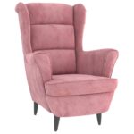vidaXL Kreslo wingback s podnožkou ružové zamatové – Obrázok 3