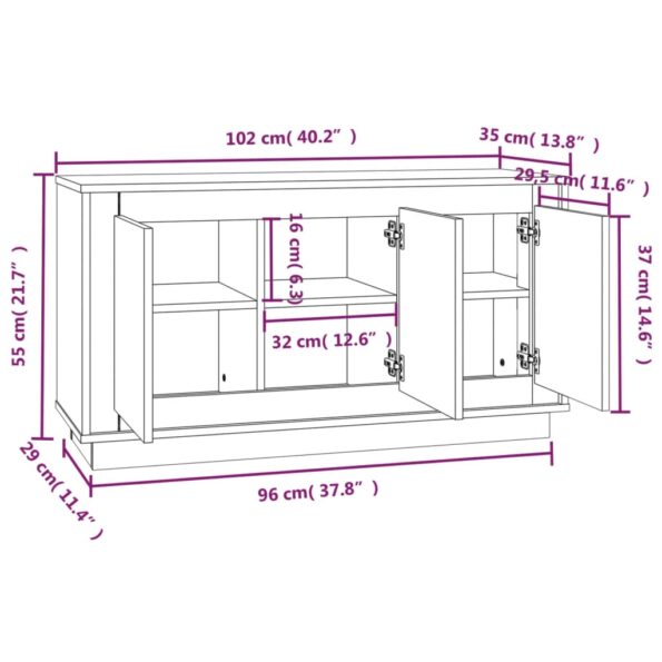 vidaXL Komoda dymový dub 102x35x55 cm spracované drevo – Obrázok 9